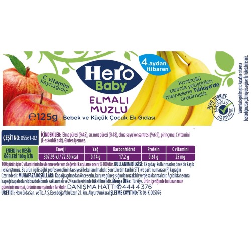 Elmalı Muzlu Kavanoz Mama 125 gr Elmalı Muzlu Kavanoz Mama 125 gr